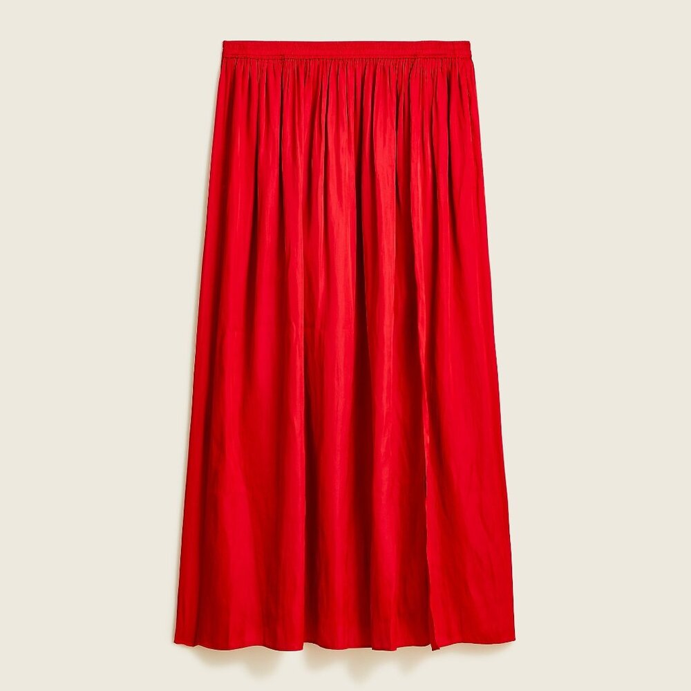 J. Crew Side Slit Featherweight Satin Maxi Skirt in Deep Ruby Size 4